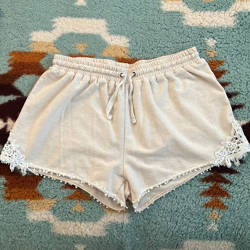 Tan Comfy Shorts With Lace Design